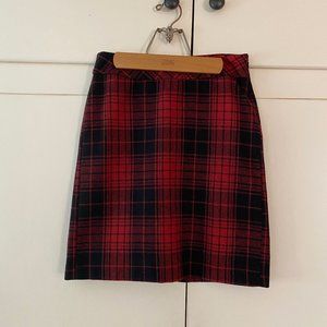 Red plaid wool-blend skirt